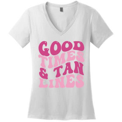 Good Times And Tan Lines Summer Groovy Women's V-Neck T-Shirt
