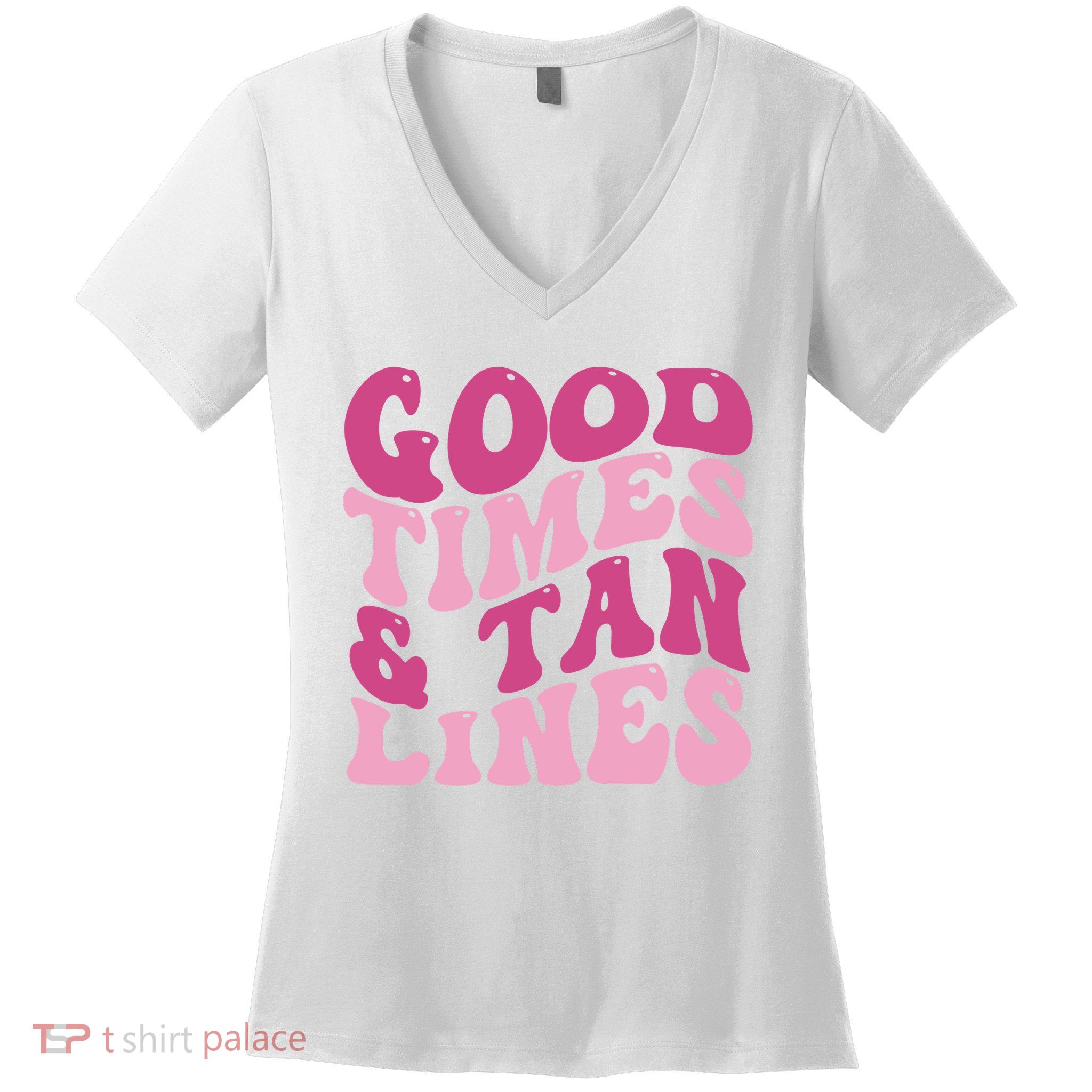 Good Times And Tan Lines Summer Groovy Women's V-Neck T-Shirt