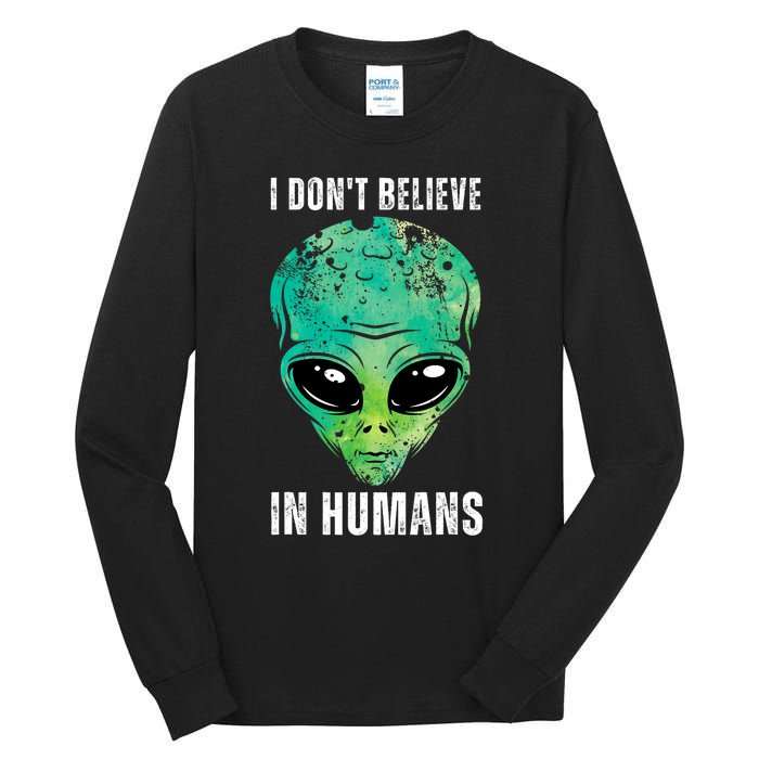 Green Turquoise Alien Face Halloween Costume Tall Long Sleeve T-Shirt