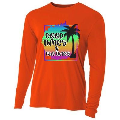 Good Times And Tan Lines Beach Paradise Gift Cooling Performance Long Sleeve Crew