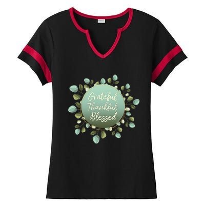 Grateful Thankful Blessed Thanksgiving Positive Message Cute Gift Ladies Halftime Notch Neck Tee