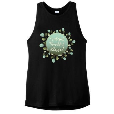 Grateful Thankful Blessed Thanksgiving Positive Message Cute Gift Ladies PosiCharge Tri-Blend Wicking Tank