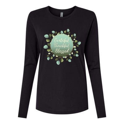 Grateful Thankful Blessed Thanksgiving Positive Message Cute Gift Womens Cotton Relaxed Long Sleeve T-Shirt