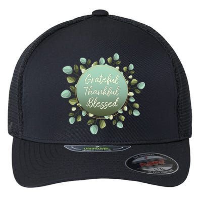 Grateful Thankful Blessed Thanksgiving Positive Message Cute Gift Flexfit Unipanel Trucker Cap