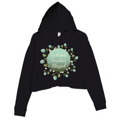 Grateful Thankful Blessed Thanksgiving Positive Message Cute Gift Crop Fleece Hoodie