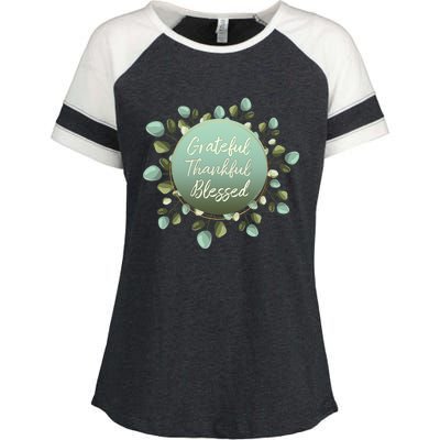 Grateful Thankful Blessed Thanksgiving Positive Message Cute Gift Enza Ladies Jersey Colorblock Tee