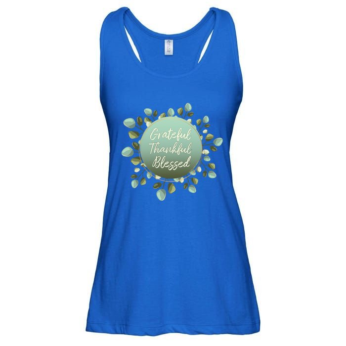 Grateful Thankful Blessed Thanksgiving Positive Message Cute Gift Ladies Essential Flowy Tank