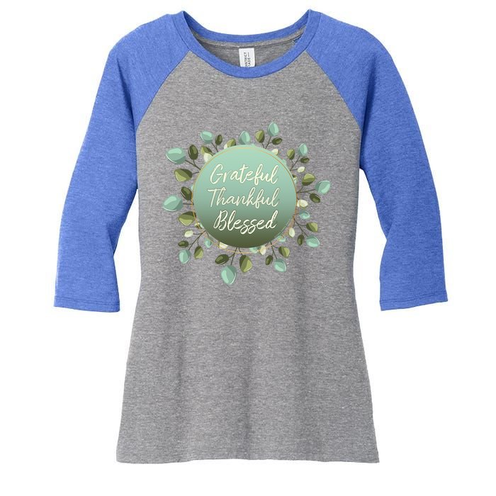 Grateful Thankful Blessed Thanksgiving Positive Message Cute Gift Women's Tri-Blend 3/4-Sleeve Raglan Shirt