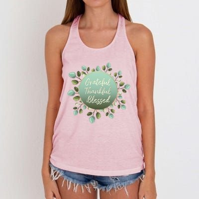 Grateful Thankful Blessed Thanksgiving Positive Message Cute Gift Women's Knotted Racerback Tank