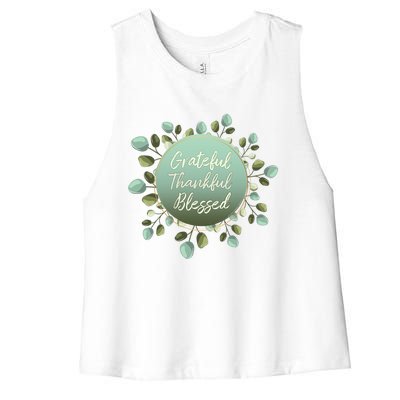 Grateful Thankful Blessed Thanksgiving Positive Message Cute Gift Women's Racerback Cropped Tank