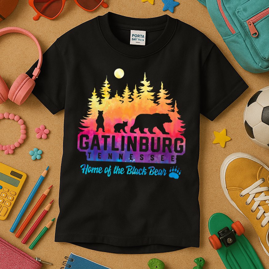 Gatlinburg Tennessee Bear Great Smoky Mountains Tie Dye Kids T-Shirt