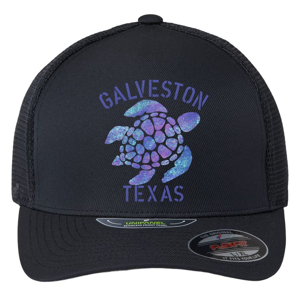 Galveston Tx Beach Design / Tribal Turtle Gift Cute Gift Flexfit Unipanel Trucker Cap