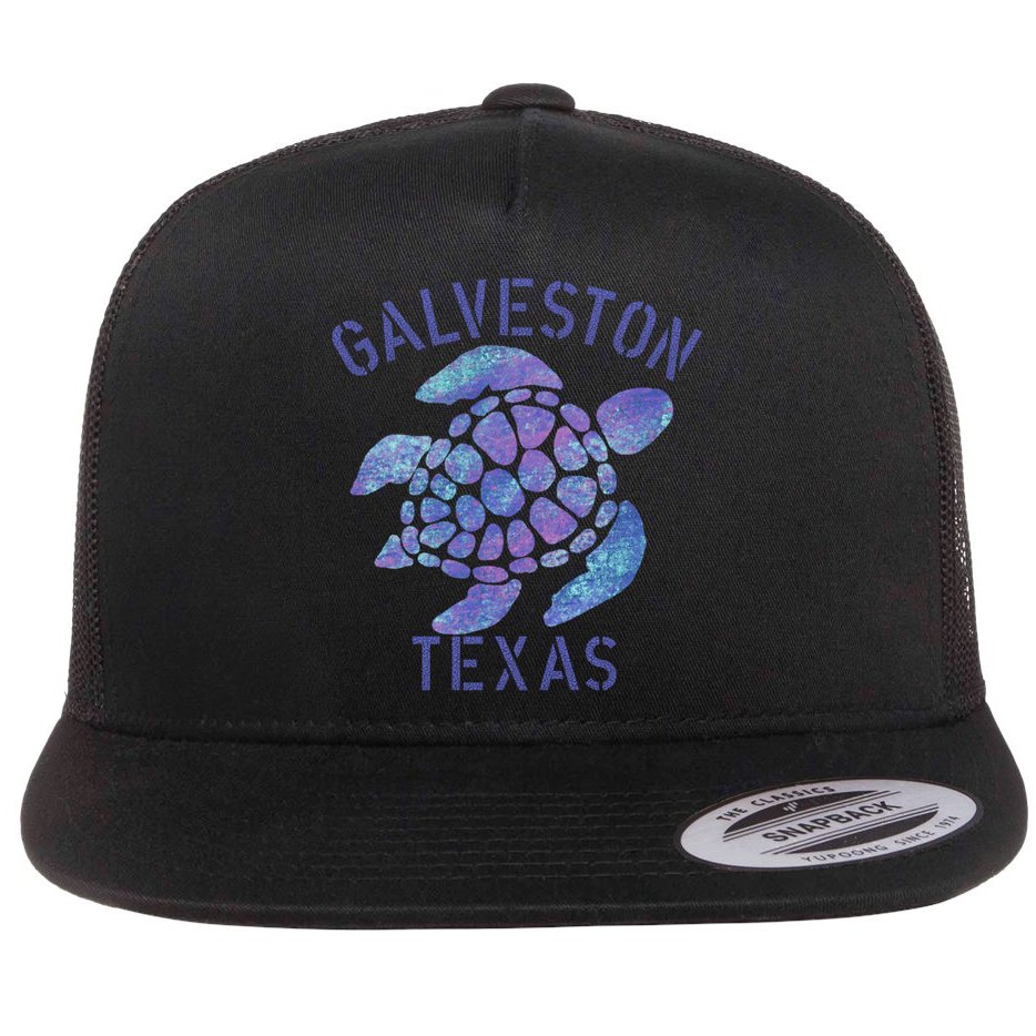 Galveston Tx Beach Design / Tribal Turtle Gift Cute Gift Flat Bill Trucker Hat