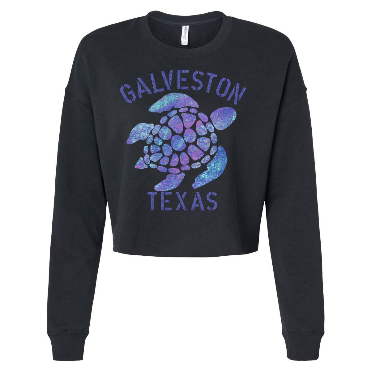 Galveston Tx Beach Design / Tribal Turtle Gift Cute Gift Cropped Pullover Crew