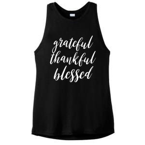 Grateful Thankful Blessed Inspirational Thanksgiving Vibe Gift Ladies PosiCharge Tri-Blend Wicking Tank