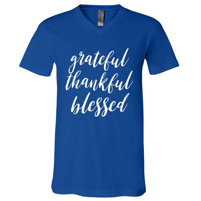 Grateful Thankful Blessed Inspirational Thanksgiving Vibe Gift V-Neck T-Shirt