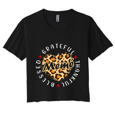 Grateful Thankful Blessed Meme Leopard Heart Love Grandma Gift Crop Top