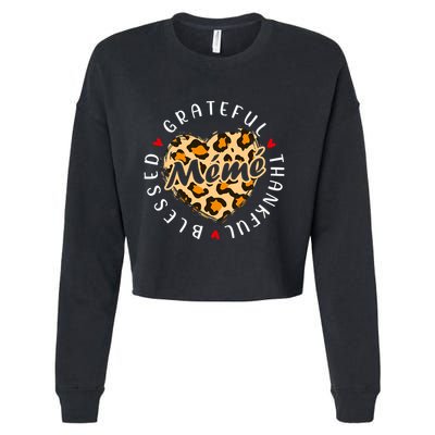 Grateful Thankful Blessed Meme Leopard Heart Love Grandma Gift Cropped Pullover Crew