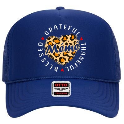 Grateful Thankful Blessed Meme Leopard Heart Love Grandma Gift High Crown Mesh Back Trucker Hat