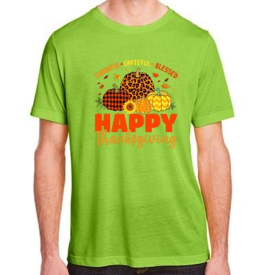 Grateful Thankful Blessed Leopard Pumpkin Funny Thanksgiving Adult ChromaSoft Performance T-Shirt