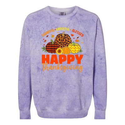 Grateful Thankful Blessed Leopard Pumpkin Funny Thanksgiving Colorblast Crewneck Sweatshirt