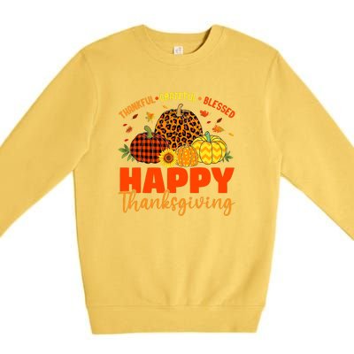 Grateful Thankful Blessed Leopard Pumpkin Funny Thanksgiving Premium Crewneck Sweatshirt