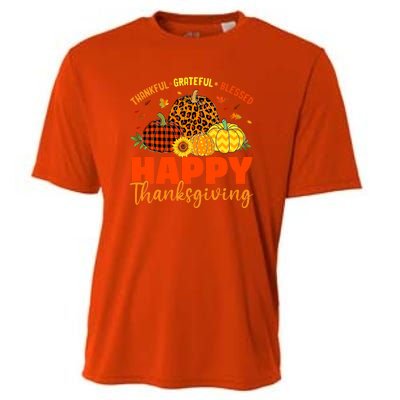 Grateful Thankful Blessed Leopard Pumpkin Funny Thanksgiving Cooling Performance Crew T-Shirt