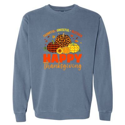 Grateful Thankful Blessed Leopard Pumpkin Funny Thanksgiving Garment-Dyed Sweatshirt