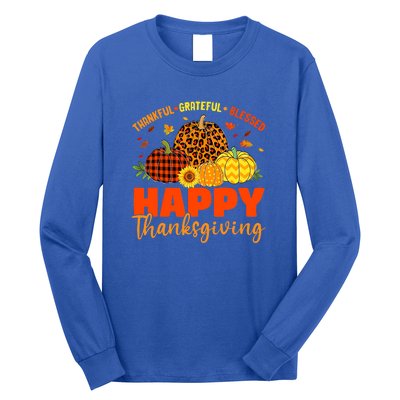 Grateful Thankful Blessed Leopard Pumpkin Funny Thanksgiving Long Sleeve Shirt