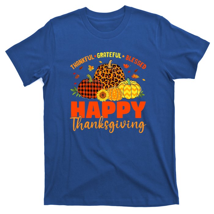 Grateful Thankful Blessed Leopard Pumpkin Funny Thanksgiving T-Shirt