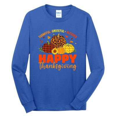 Grateful Thankful Blessed Leopard Pumpkin Funny Thanksgiving Tall Long Sleeve T-Shirt