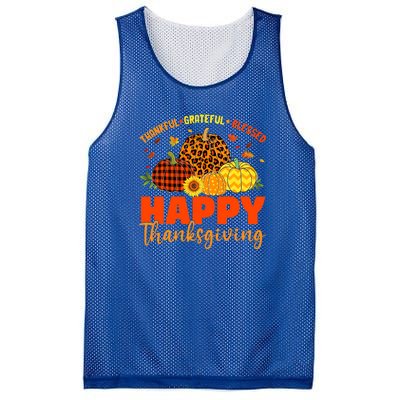 Grateful Thankful Blessed Leopard Pumpkin Funny Thanksgiving Mesh Reversible Basketball Jersey Tank