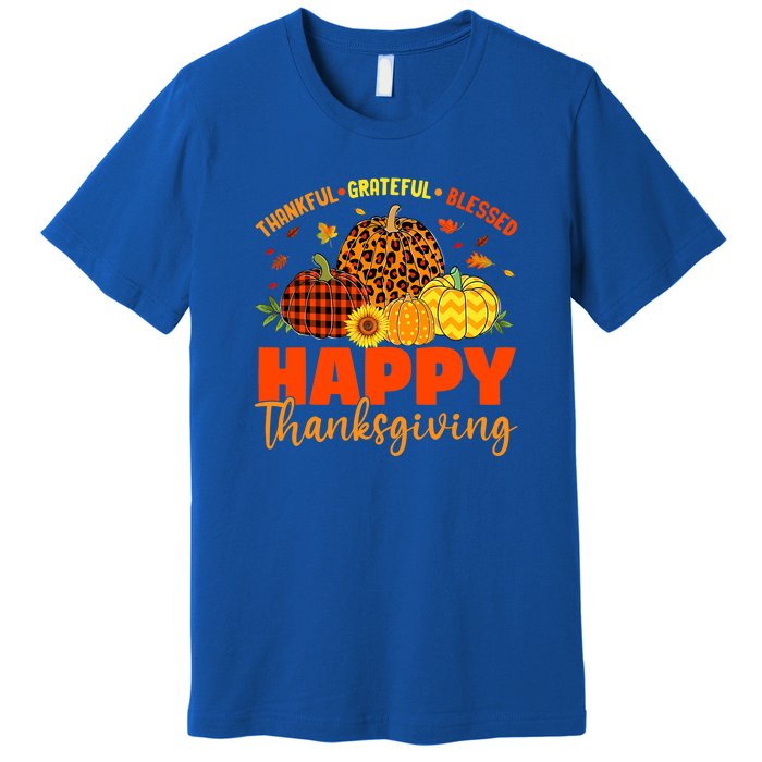 Grateful Thankful Blessed Leopard Pumpkin Funny Thanksgiving Premium T-Shirt