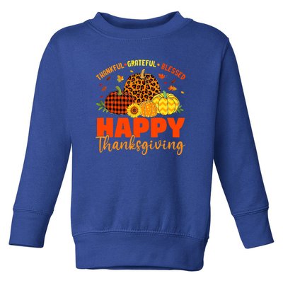 Grateful Thankful Blessed Leopard Pumpkin Funny Thanksgiving Toddler Sweatshirt