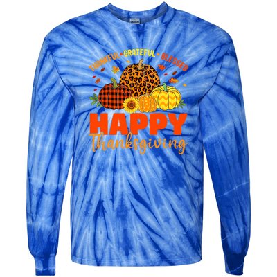 Grateful Thankful Blessed Leopard Pumpkin Funny Thanksgiving Tie-Dye Long Sleeve Shirt