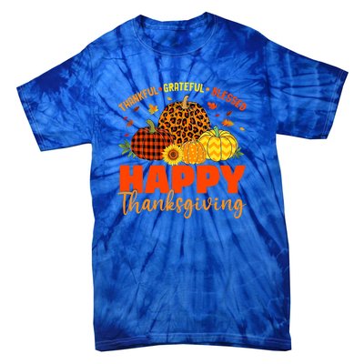 Grateful Thankful Blessed Leopard Pumpkin Funny Thanksgiving Tie-Dye T-Shirt