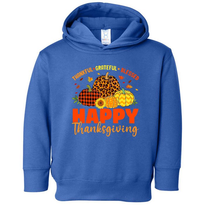 Grateful Thankful Blessed Leopard Pumpkin Funny Thanksgiving Toddler Hoodie