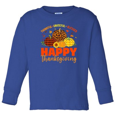 Grateful Thankful Blessed Leopard Pumpkin Funny Thanksgiving Toddler Long Sleeve Shirt