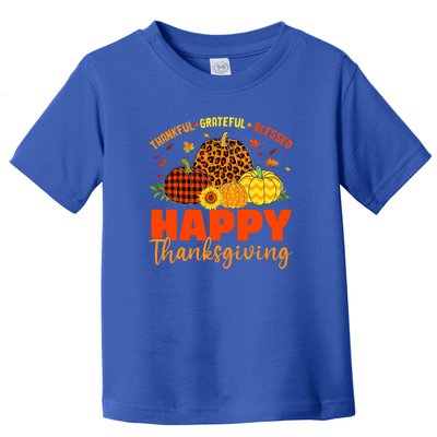 Grateful Thankful Blessed Leopard Pumpkin Funny Thanksgiving Toddler T-Shirt