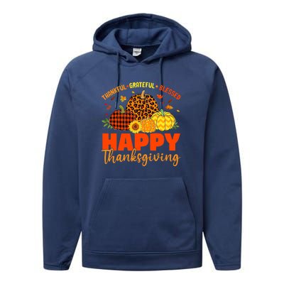 Grateful Thankful Blessed Leopard Pumpkin Funny Thanksgiving Performance Fleece Hoodie