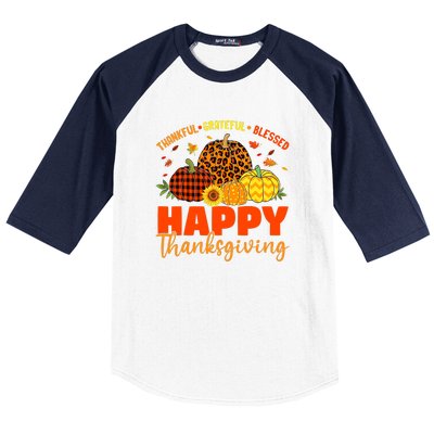 Grateful Thankful Blessed Leopard Pumpkin Funny Thanksgiving Baseball Sleeve Shirt