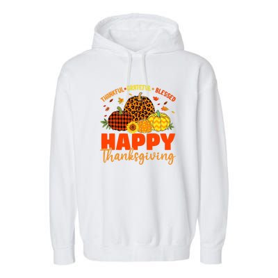 Grateful Thankful Blessed Leopard Pumpkin Funny Thanksgiving Garment-Dyed Fleece Hoodie