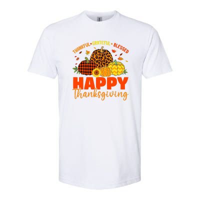 Grateful Thankful Blessed Leopard Pumpkin Funny Thanksgiving Softstyle® CVC T-Shirt