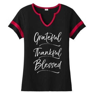 Grateful Thankful Blessed Cool Gift Cute Christian Sweats Ladies Halftime Notch Neck Tee