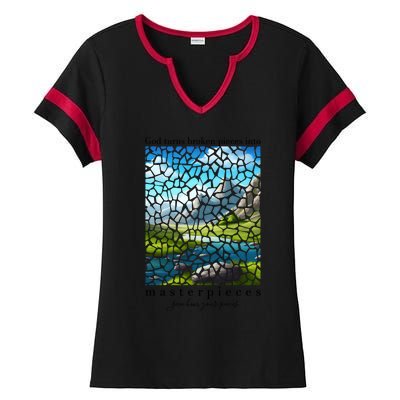 God Turn Broken Pieces Into Masterpieces Christian Bible Ladies Halftime Notch Neck Tee