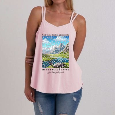 God Turn Broken Pieces Into Masterpieces Christian Bible Women's Strappy Tank