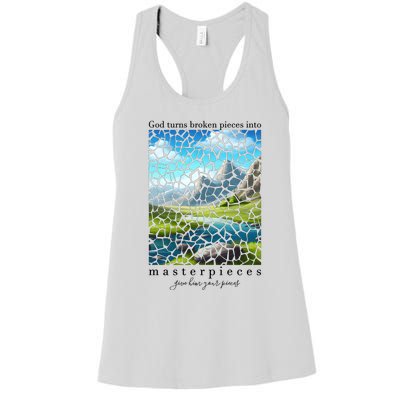 God Turn Broken Pieces Into Masterpieces Christian Bible Women's Racerback Tank