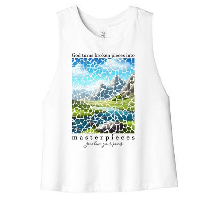 God Turn Broken Pieces Into Masterpieces Christian Bible Women's Racerback Cropped Tank