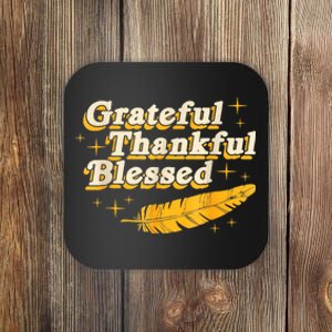 Grateful Thankful Blessed Feathers Fall Autumn Thanksgiving Coaster