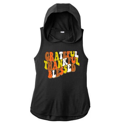 Grateful Thankful Blessed Retro Thanksgiving Ladies PosiCharge Tri-Blend Wicking Draft Hoodie Tank